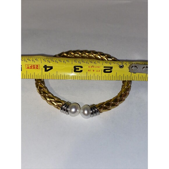Pietro Balestro Gold Colored Rope Bracelet Sterling Silver Piece Pearl Ends - Picture 6 of 7